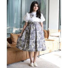 فستان بناتي نمري بفيونكة صدر وأكمام منفوشة - M3719