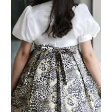 فستان بناتي نمري بفيونكة صدر وأكمام منفوشة - M3719