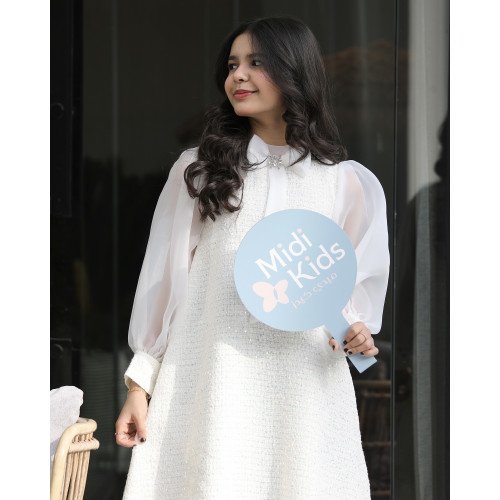 فستان بناتي فاخر بفيونكة رقبة ذيلية وأكمام شفافة - M3805