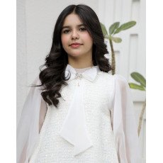 فستان بناتي فاخر بفيونكة رقبة ذيلية وأكمام شفافة - M3805