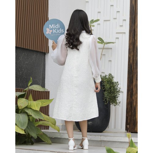 فستان بناتي فاخر بفيونكة رقبة ذيلية وأكمام شفافة - M3805