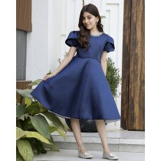 فستان بناتي سهرة ميكادو كحلي باكسسوار رقبة وأكمام مبتكرة - m3797 فستان بناتي سهرة ميكادو كحلي باكسسوار رقبة وأكمام مبتكرة - m3797