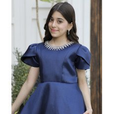 فستان بناتي سهرة ميكادو كحلي باكسسوار رقبة وأكمام مبتكرة - m3797 فستان بناتي سهرة ميكادو كحلي باكسسوار رقبة وأكمام مبتكرة - m3797