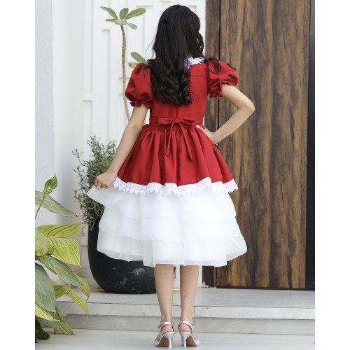 فستان بناتي احمر بكلفة رقبة وطبقات تل | ألوان (عودي، أحمر، ليموني) - 1173 فستان بناتي احمر بكلفة رقبة وطبقات تل | ألوان (عودي، أحمر، ليموني) - 1173