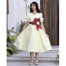 فستان بناتي ليموني بوردة عودية وأكمام كشكشة | ألوان (ليموني، عودي، أحمر) - 916