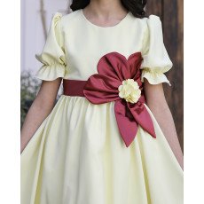 فستان بناتي ليموني بوردة عودية وأكمام كشكشة | ألوان (ليموني، عودي، أحمر) - 916