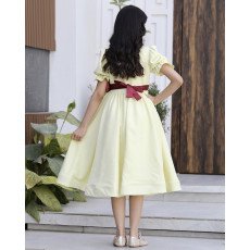 فستان بناتي ليموني بوردة عودية وأكمام كشكشة | ألوان (ليموني، عودي، أحمر) - 916