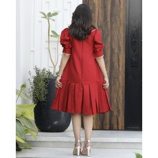 فستان بناتي أحمر مرصع باللؤلؤ وكشكشة سفلية | ألوان (أحمر، عودي، ليموني) - 1174