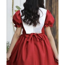 فستان بناتي مطرز بأكمام منفوشة | ألوان (أحمر، عودي، ليموني) - 1175