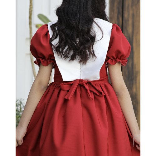 فستان بناتي مطرز بأكمام منفوشة | ألوان (أحمر، عودي، ليموني) - 1175