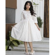 فستان بناتي مشجر بياقة كلاسيكية وخصر محدد | تصميم زهور الربيع - 1135