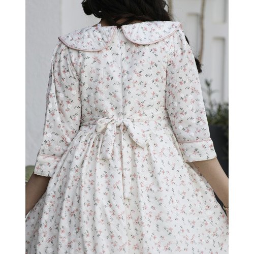 فستان بناتي مشجر بياقة كلاسيكية وخصر محدد | تصميم زهور الربيع - 1135