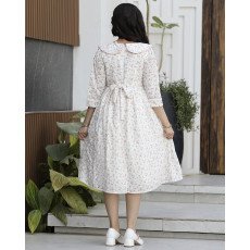 فستان بناتي مشجر بياقة كلاسيكية وخصر محدد | تصميم زهور الربيع - 1135