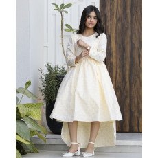 فستان بناتي أصفر مرصع باللؤلؤ والورود | قصة هاي لو مع ذيل - 1185 فستان بناتي أصفر مرصع باللؤلؤ والورود | قصة هاي لو مع ذيل - 1185