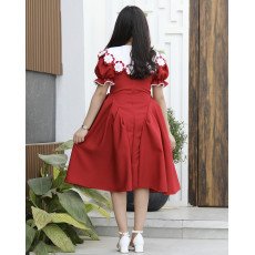 فستان بناتي أحمر مرصع بالفصوص وأزرار أمامية | ألوان (أحمر، عودي) - 1176