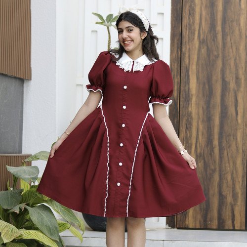 فستان بناتي عودي مرصع بالفصوص وأزرار أمامية فاخرة - 1161 فستان بناتي عودي مرصع بالفصوص وأزرار أمامية فاخرة - 1161