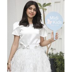 طقم بناتي تيور ريش فضي وبلوزة بأكمام مبتكرة واكسسوار رقبة - m3792