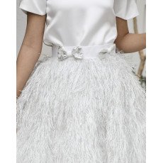 طقم بناتي تيور ريش فضي وبلوزة بأكمام مبتكرة واكسسوار رقبة - m3792