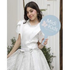 طقم بناتي تيور لمعة رصاصي بفيونكة وأكمام مبتكرة واكسسوار رقبة - M3793 طقم بناتي تيور لمعة رصاصي بفيونكة وأكمام مبتكرة واكسسوار رقبة - M3793