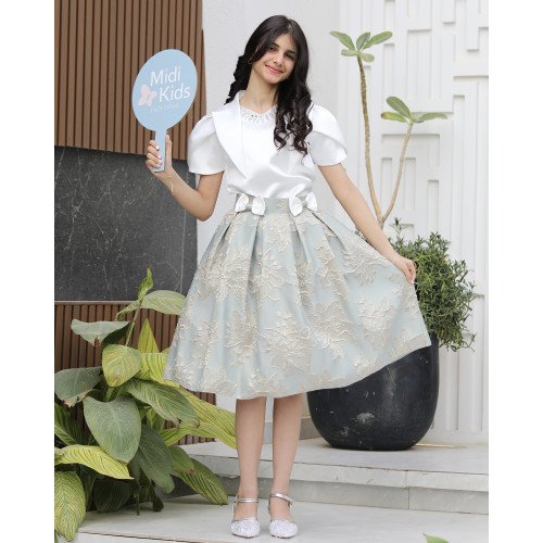 طقم بناتي تيور جاكار بفيونكات وأكمام مبتكرة واكسسوار رقبة - M3794 طقم بناتي تيور جاكار بفيونكات وأكمام مبتكرة واكسسوار رقبة - M3794