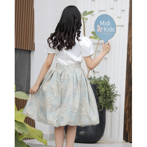 طقم بناتي تيور جاكار بفيونكات وأكمام مبتكرة واكسسوار رقبة - M3794 طقم بناتي تيور جاكار بفيونكات وأكمام مبتكرة واكسسوار رقبة - M3794