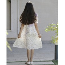 فستان بناتي مشجر موف بفيونكة كتف وإكسسوار رقبة فاخر - M3814