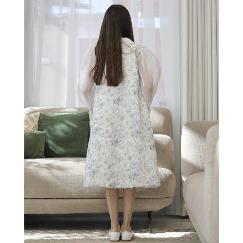 طقم بناتي فستان وجاكيت مشجر سماوي بأكمام شفافة واكسسوار رقبة - M3825