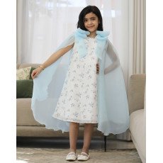 فستان بناتي سماوي مشجر بفيونكات فراشة وذيل طويل | تصميم ملكي - 1198 فستان بناتي سماوي مشجر بفيونكات فراشة وذيل طويل | تصميم ملكي - 1198