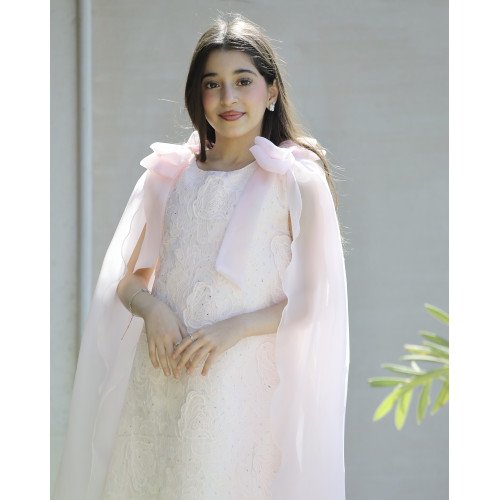 فستان بناتي مطرز ورود كبيرة وفيونكات فراشة وردية | تصميم ملكي - 1201 فستان بناتي مطرز ورود كبيرة وفيونكات فراشة وردية | تصميم ملكي - 1201