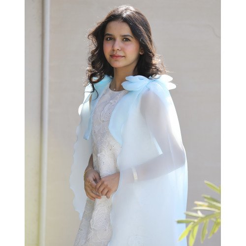 فستان بناتي مطرز ورود كبيرة وفيونكات فراشة سماويه | تصميم ملكي - 1201 فستان بناتي مطرز ورود كبيرة وفيونكات فراشة سماويه | تصميم ملكي - 1201