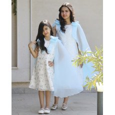 فستان بناتي سماوي مشجر بفيونكات فراشة وذيل طويل | تصميم ملكي - 1198 فستان بناتي سماوي مشجر بفيونكات فراشة وذيل طويل | تصميم ملكي - 1198