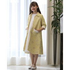 طقم بناتي فستان وجاكيت مشجر أصفر بجيبين خارجية | تصميم رسمي - 1193 طقم بناتي فستان وجاكيت مشجر أصفر بجيبين خارجية | تصميم رسمي - 1193