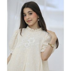 فستان بناتي سكري مطرز بالورود وياقة كشكشة | تصميم كلوش كسرات - kj2105 فستان بناتي سكري مطرز بالورود وياقة كشكشة | تصميم كلوش كسرات - kj2105