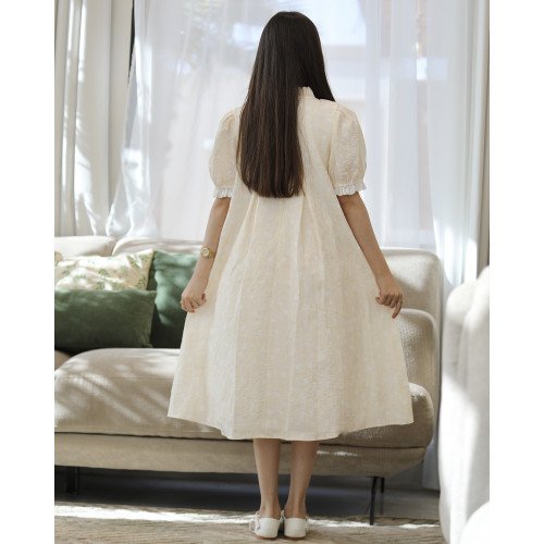 فستان بناتي سكري مطرز بالورود وياقة كشكشة | تصميم كلوش كسرات - kj2105 فستان بناتي سكري مطرز بالورود وياقة كشكشة | تصميم كلوش كسرات - kj2105