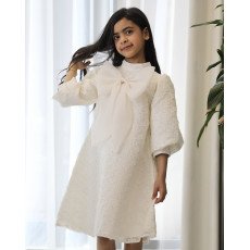 فستان بناتي سكري مطرز بنقشات مشجرة وفيونكة صدر ضخمة - 1131 فستان بناتي سكري مطرز بنقشات مشجرة وفيونكة صدر ضخمة - 1131