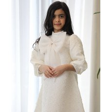 فستان بناتي سكري مطرز بنقشات مشجرة وفيونكة صدر ضخمة - 1131 فستان بناتي سكري مطرز بنقشات مشجرة وفيونكة صدر ضخمة - 1131