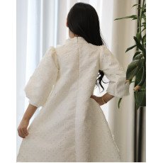 فستان بناتي سكري مطرز بنقشات مشجرة وفيونكة صدر ضخمة - 1131 فستان بناتي سكري مطرز بنقشات مشجرة وفيونكة صدر ضخمة - 1131