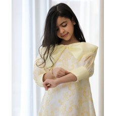 فستان بناتي أصفر مشجر بدلعة وأكمام شفافة - 1134 فستان بناتي أصفر مشجر بدلعة وأكمام شفافة - 1134