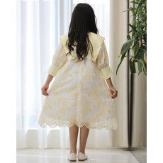 فستان بناتي أصفر مشجر بدلعة وأكمام شفافة - 1134 فستان بناتي أصفر مشجر بدلعة وأكمام شفافة - 1134