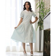 فستان بناتي سماوي مرصع باللؤلؤ بياقة دلعة وكلفة راقية - 1223