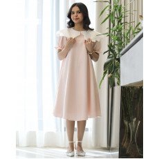 فستان بناتي مخطط بتصميم خصر مفتوح ودلعة بيضاء راقية - 1226 فستان بناتي مخطط بتصميم خصر مفتوح ودلعة بيضاء راقية - 1226