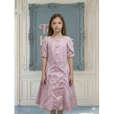 فستان بناتي بنقوش وأكمام فراشة مرصعة باللؤلؤ | لون اصفر ولحمي - kj2103 فستان بناتي بنقوش وأكمام فراشة مرصعة باللؤلؤ | لون اصفر ولحمي - kj2103