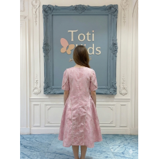 فستان بناتي بنقوش وأكمام فراشة مرصعة باللؤلؤ | لون اصفر ولحمي - kj2103 فستان بناتي بنقوش وأكمام فراشة مرصعة باللؤلؤ | لون اصفر ولحمي - kj2103