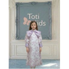 فستان بناتي أصفر مشجر بدلعة وأكمام شفافة - 1134 فستان بناتي أصفر مشجر بدلعة وأكمام شفافة - 1134