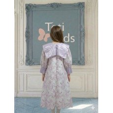 فستان بناتي أصفر مشجر بدلعة وأكمام شفافة - 1134 فستان بناتي أصفر مشجر بدلعة وأكمام شفافة - 1134