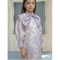 فستان بناتي أصفر مشجر بدلعة وأكمام شفافة - 1134 فستان بناتي أصفر مشجر بدلعة وأكمام شفافة - 1134