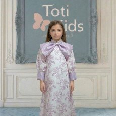 فستان بناتي بنفسجي مشجر بدلعة وأكمام شفافة - 1134 فستان بناتي بنفسجي مشجر بدلعة وأكمام شفافة - 1134