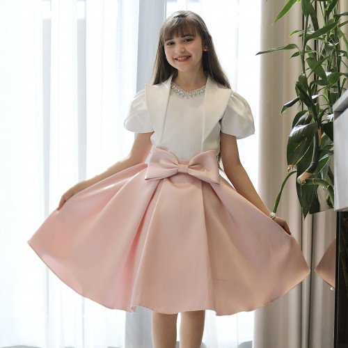 طقم بناتي تيور لحمي بفيونكة خصر وبلوزة مرصعة باكسسوار - M3807 طقم بناتي تيور لحمي بفيونكة خصر وبلوزة مرصعة باكسسوار - M3807