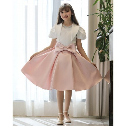 طقم بناتي تيور لحمي بفيونكة خصر وبلوزة مرصعة باكسسوار - M3807 طقم بناتي تيور لحمي بفيونكة خصر وبلوزة مرصعة باكسسوار - M3807