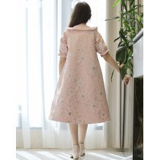 طقم بناتي فستان وجاكيت وردي مطرز بزهور فضية | تصميم ملكي - 1195